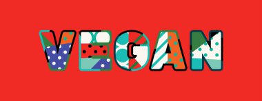Renkli soyut tipografi yazılı kelime Vegan kavramı. Vektör Eps 10 kullanılabilir.