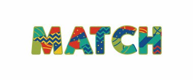 Renkli soyut tipografi yazılı kelime maç kavramı. Vektör Eps 10 kullanılabilir.