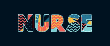 Renkli soyut tipografi yazılı kelime hemşire kavramı. Vektör Eps 10 kullanılabilir.