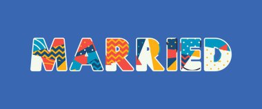 Renkli soyut tipografiyle yazılmış evli kavramı. Vektör EPS 10 kullanılabilir.