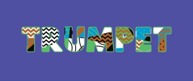 Renkli soyut tipografi yazılı kelime trompet kavramı. Vektör Eps 10 kullanılabilir.