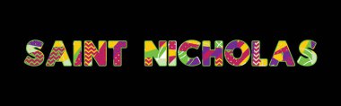 Renkli soyut tipografi yazılı adı Saint Nicholas kavramı. Vektör Eps 10 kullanılabilir.