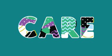 Renkli soyut tipografi yazılı kelime bakım kavramı. Vektör Eps 10 kullanılabilir.