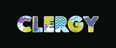 Renkli soyut tipografi yazılı kelime din adamlarının kavramı. Vektör Eps 10 kullanılabilir.