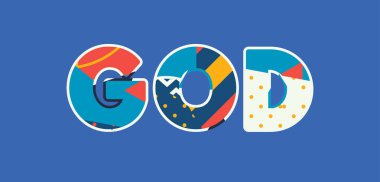 Renkli soyut tipografi yazılı kelime Tanrı kavramı. Vektör Eps 10 kullanılabilir.