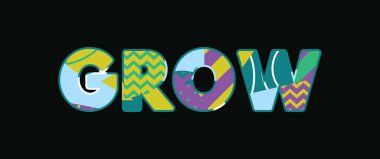 Renkli soyut tipografi yazılı kelime Grow kavramı. Vektör Eps 10 kullanılabilir.