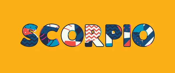 Ordet Scorpio Konceptet Skriven Färgglad Abstrakt Typografi Vektor Eps Tillgänglig — Stock vektor