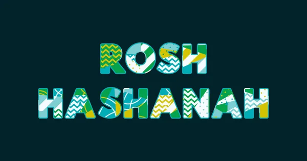 Das Wort Rosh Hashanah Konzept Geschrieben Farbenfroher Abstrakter Typografie Vector — Stockvektor