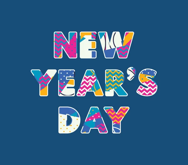 Les Mots New Year Day Concept Écrit Typographie Abstraite Colorée — Image vectorielle