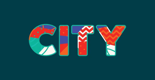 Palabra City Concepto Escrito Tipografía Abstracta Colores Vector Eps Disponible — Vector de stock