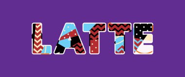 Renkli soyut tipografi yazılı kelime Latte kavramı. Vektör Eps 10 kullanılabilir.