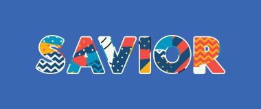 Renkli soyut tipografi yazılı kelime kurtarıcı kavramı. Vektör Eps 10 kullanılabilir.