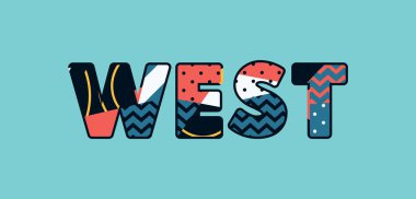 Renkli soyut tipografi yazılı kelime Batı kavramı. Vektör Eps 10 kullanılabilir.