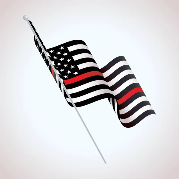 Símbolo Apoyo Bombero Bandera Estadounidense Rayas Negras Blancas Rojas Ondeando — Archivo Imágenes Vectoriales