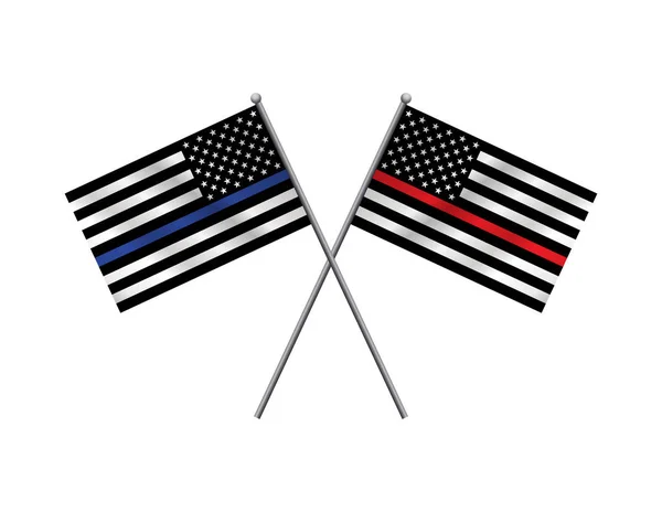 Ein Paar Flaggen Der First Responder Polizei Und Der Feuerwehr — Stockvektor