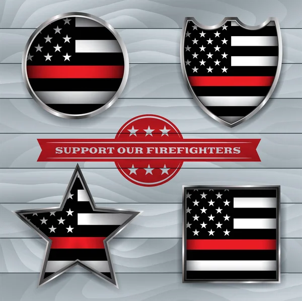 Amerikanska Flaggan Märken Och Emblem Symboliskt Stöd För Brandmän Vektor — Stock vektor