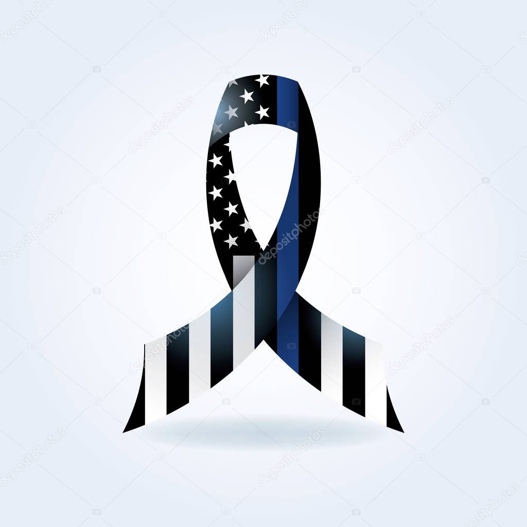 A police support flag ribbon with thin blue line illustration. Vector EPS 10 available.