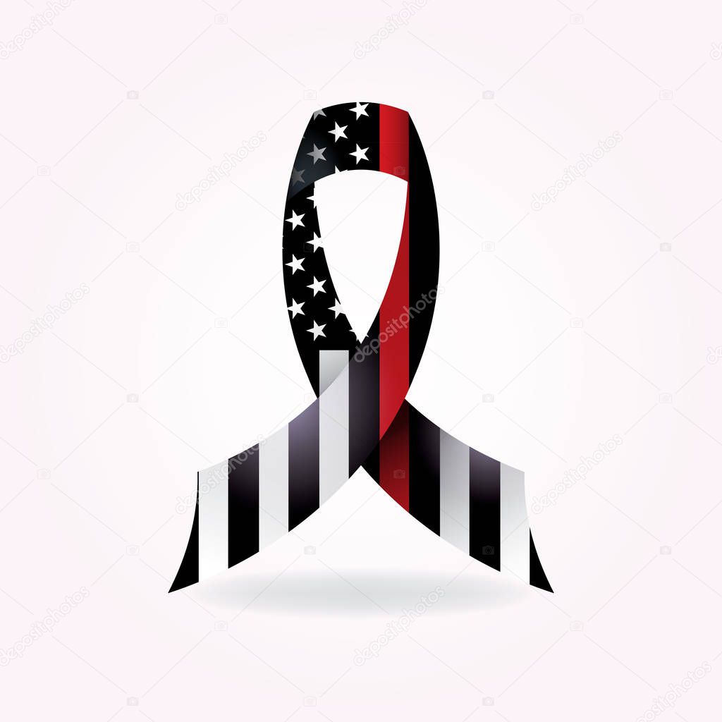 A thin red line firefighter American flag support ribbon illustration. Vector EPS 10 available.