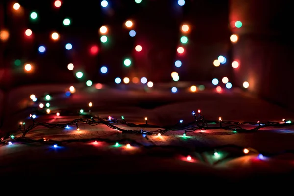 Luzes Natal Coloridas Fundo Borrado — Fotografia de Stock