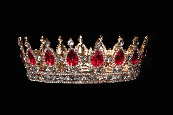 Royal Jewel Crown Med Rubiner Svart Bakgrund — Stockfoto