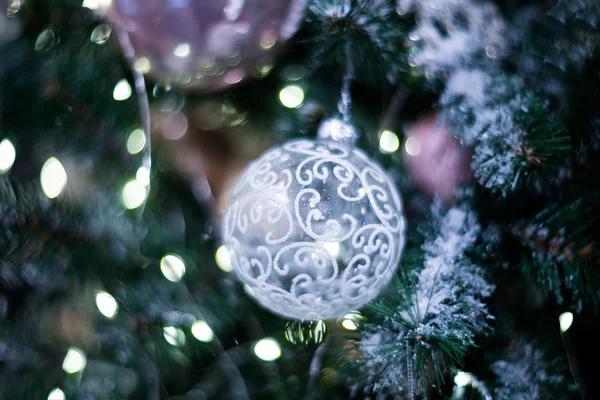 Decoração Natal Espumante Com Guirlanda Árvore Natal — Fotografia de Stock