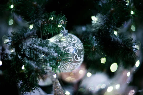 Close View Glowing Christmas Decoration Fir Tree — Stok Foto