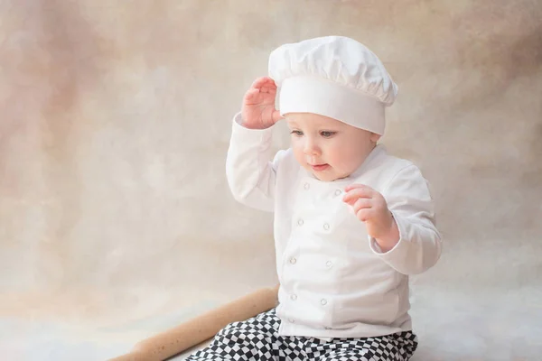 Niño Bebé Niño Traje Chef Saluda —  Fotos de Stock