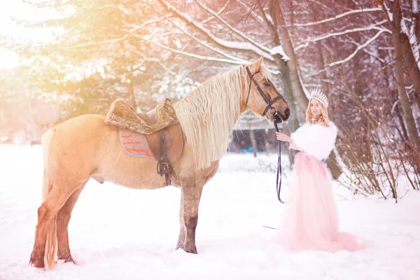 Princesa Corona Con Caballo Invierno Cuento Hadas — Foto de Stock