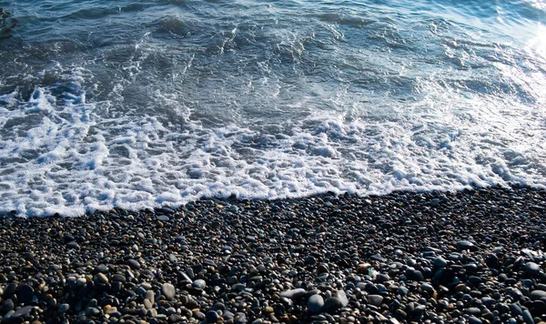 Meeresküste Mit Steinen Kieselsteinen Nahaufnahme — Stockfoto