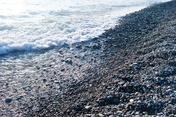 Морской Берег Камнями Галечный Крупный План — стоковое фото