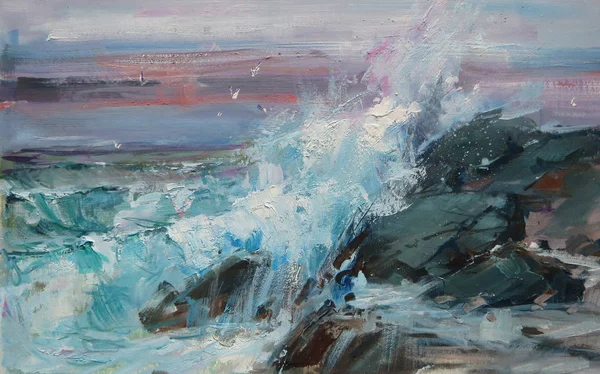 Surfen Welle Der Klassischen Art Der Ölmalerei — Stockfoto