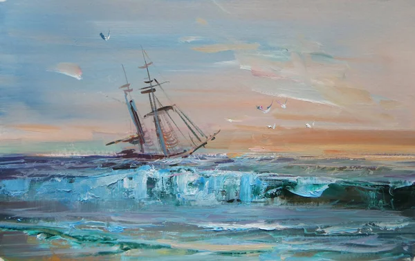 朝早く 海の風景 油絵の古典的な方法は — ストック写真