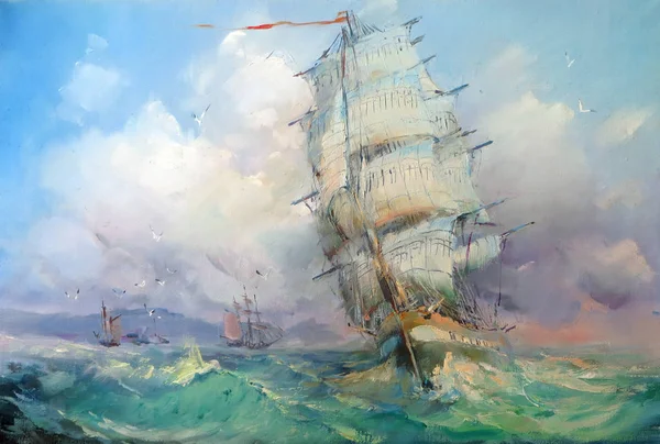 Great Sailer Made Classical Manner Oil Painting Stock Picture