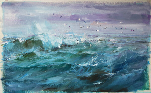 Ocean Waves Made Classical Manner Oil Painting Stock Photo