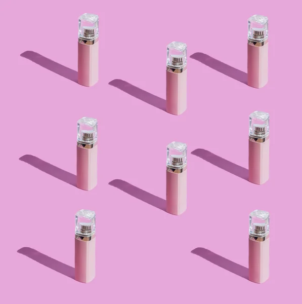 Veel Parfumflesjes Flessen Roze Kleur Met Een Transparante Dop Een — Stockfoto