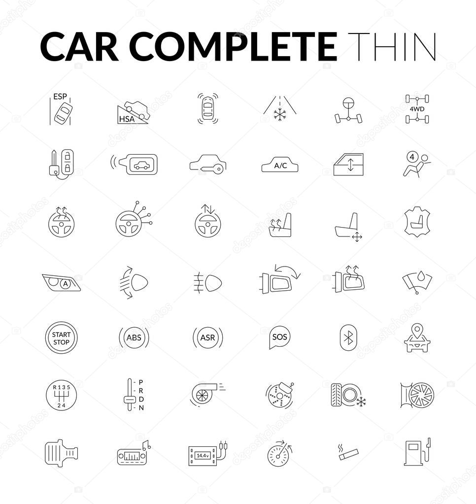 Car complete icons thin