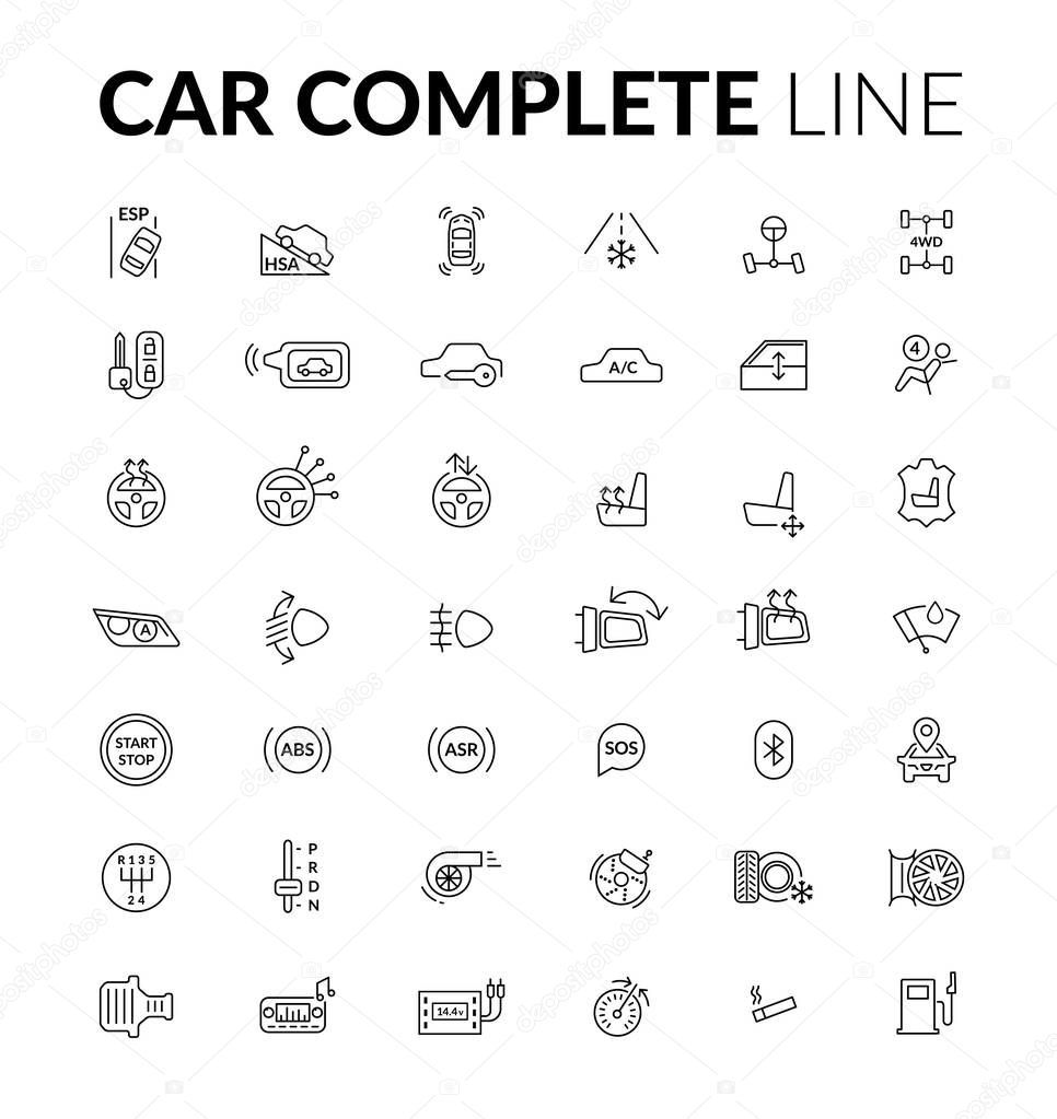 Car complete icons line