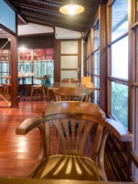 Restoranın içi. Ahşap dizayn.