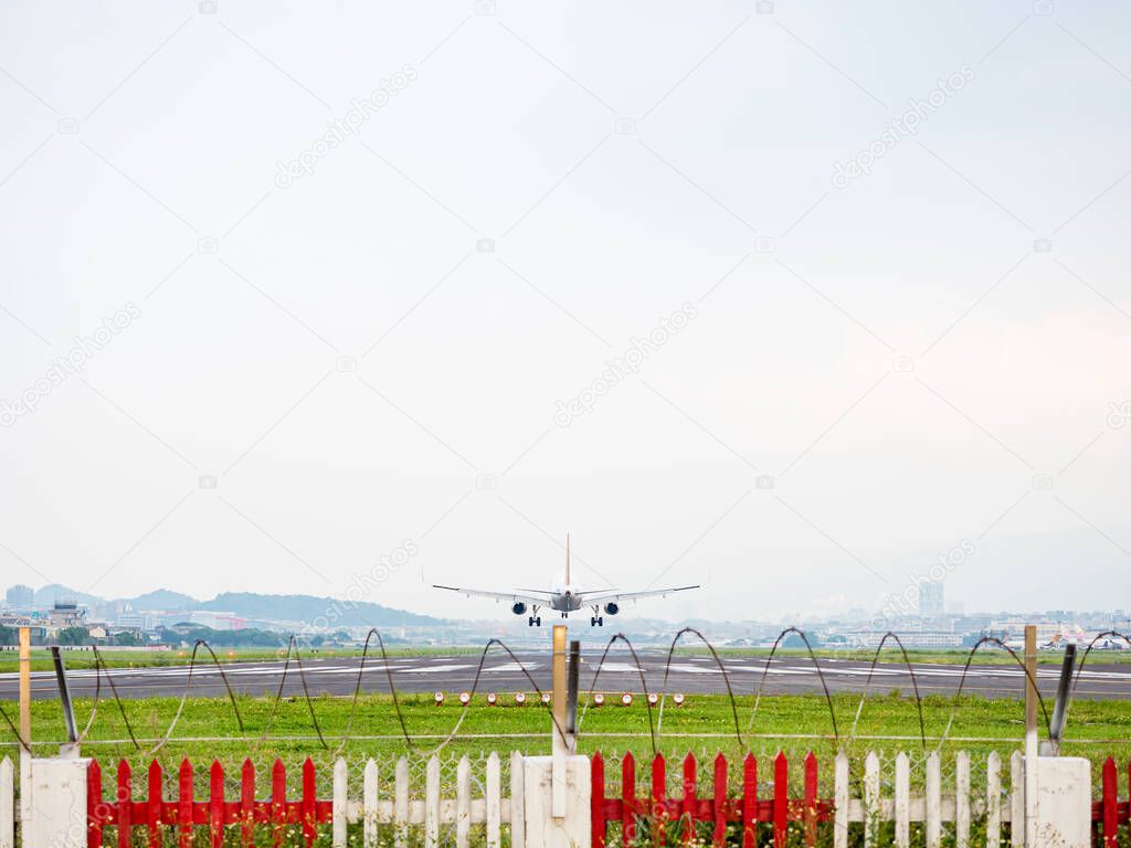 Airplane Landing in Taipei, Taiwan.