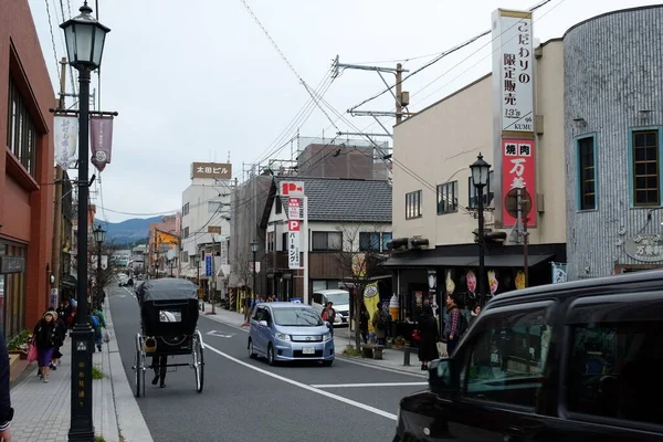 Yufuin Streets Facade Oita Japan Tourist Town Popular Destination Coach — Stock Photo, Image