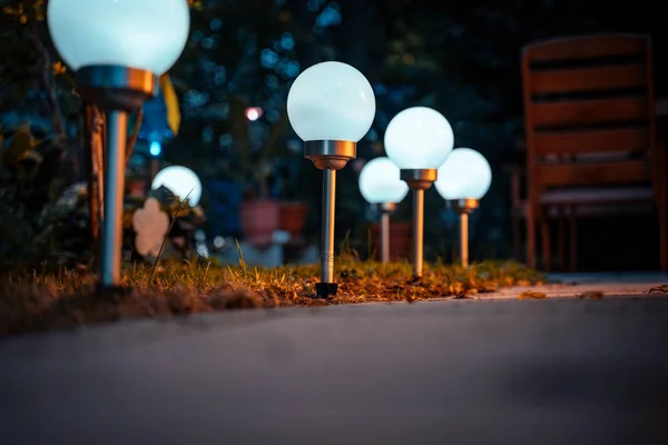 Solar Lampor Trädgården Hösten — Stockfoto