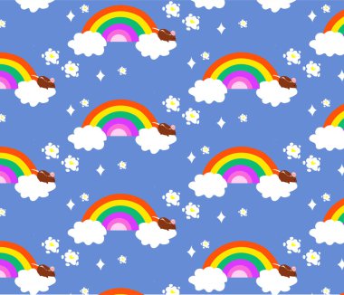   Çocuk odası için duvar kağıdı. bulut gökkuşağı faresi