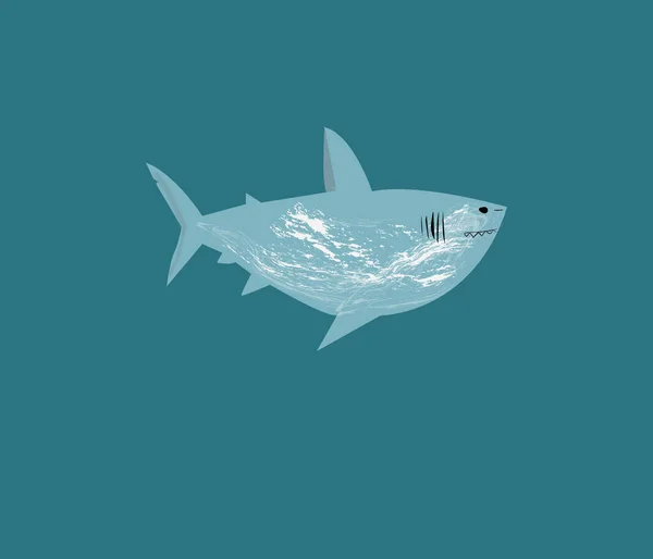 Tiburón Peces Océano Vector Ilustración Fondo Azul — Vector de stock