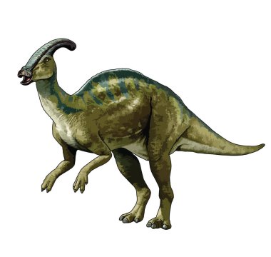 Parasaurolophus dinozor ayakta izole vektör çizgi roman tarzı çizim 