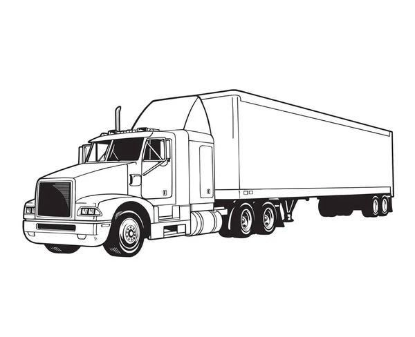 Linha Vetor Ilustração Caminhão Reboque — Fotografia de Stock