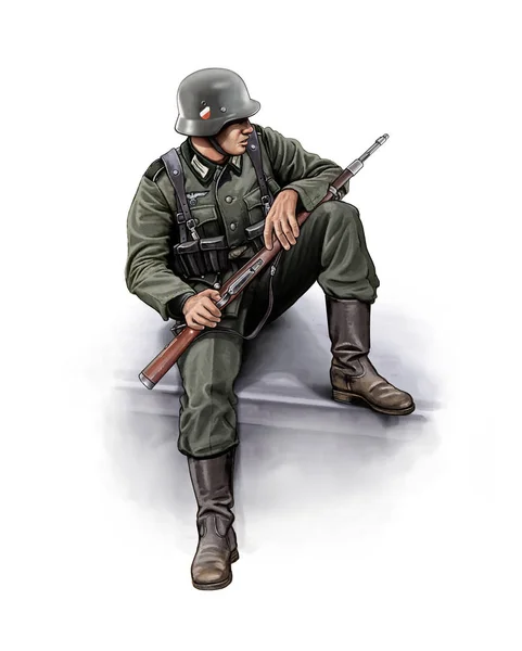 Ilustración Soldado Alemán Ww2 Sentado Vehículo Blindado —  Fotos de Stock