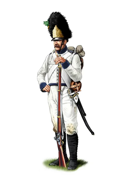 Ilustración Color Granadero Austríaco Napoleónico Uniforme Blanco — Foto de Stock