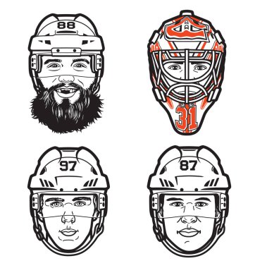 Funny Vector line illustrations of  4 pro hockey players