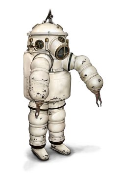 Renkli çizimi bir 20. yüzyıl başlarında dalgıç giysisi