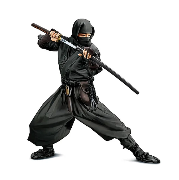 Illusztráció Egy Ninja Harcos Katana Elszigetelt Fehér Background — Stock Fotó